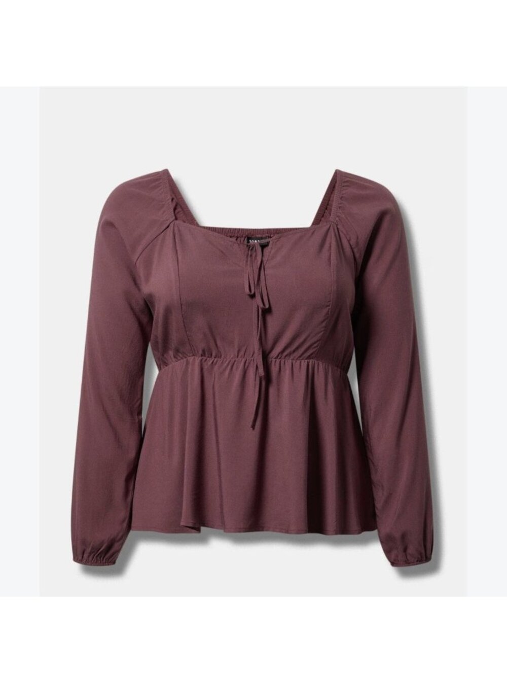 Torrid Peplum Challis Sweetheart Top Purple Long Puff Sleeve Tie Neck 1X